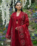 Zevk Flora Festive Embroidered Lawn Unstitched 3Pc Suit - RED ROSE