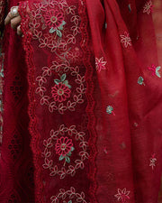 Zevk Flora Festive Embroidered Lawn Unstitched 3Pc Suit - RED ROSE
