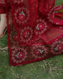 Zevk Flora Festive Embroidered Lawn Unstitched 3Pc Suit - RED ROSE