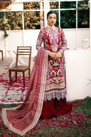 EZRA Luxury Wedding Hand Embellished Organza Unstitched 3Pc Suit - POPPY