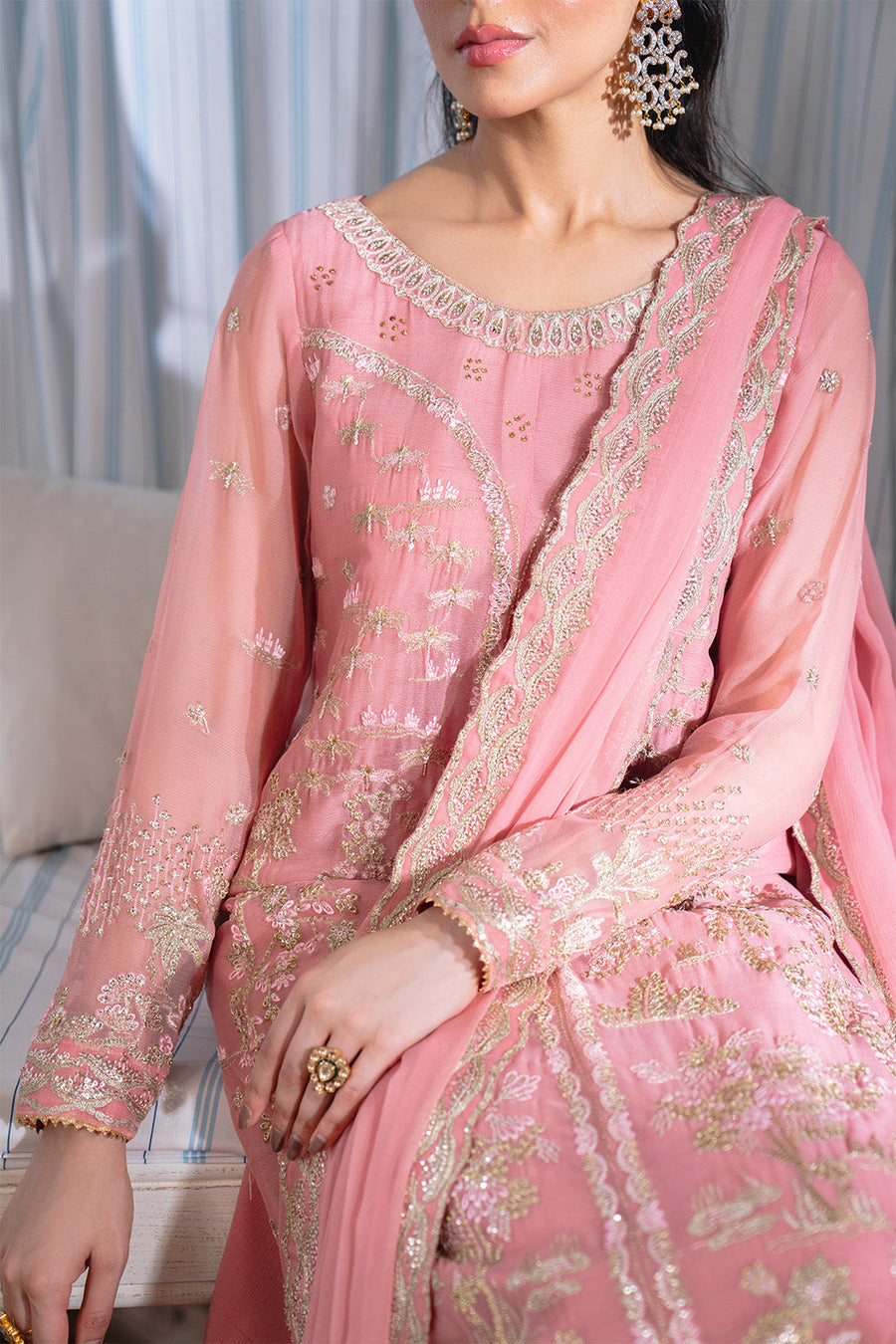 Neeshay Dastaan Embroidered Chiffon Unstitched 3Pc Suit - Gulrukh