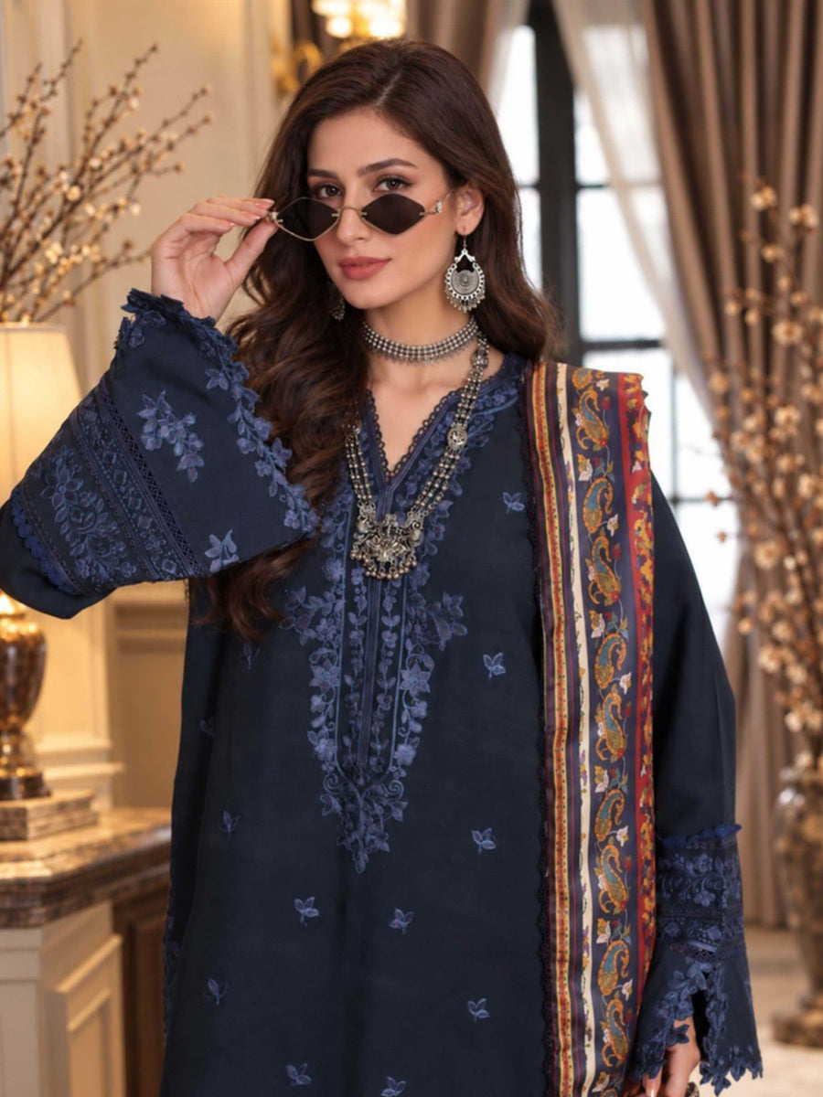 Noor by Saadia Asad Printskhaas Embroidered Linen Unstitched 3Pc Suit D-07A