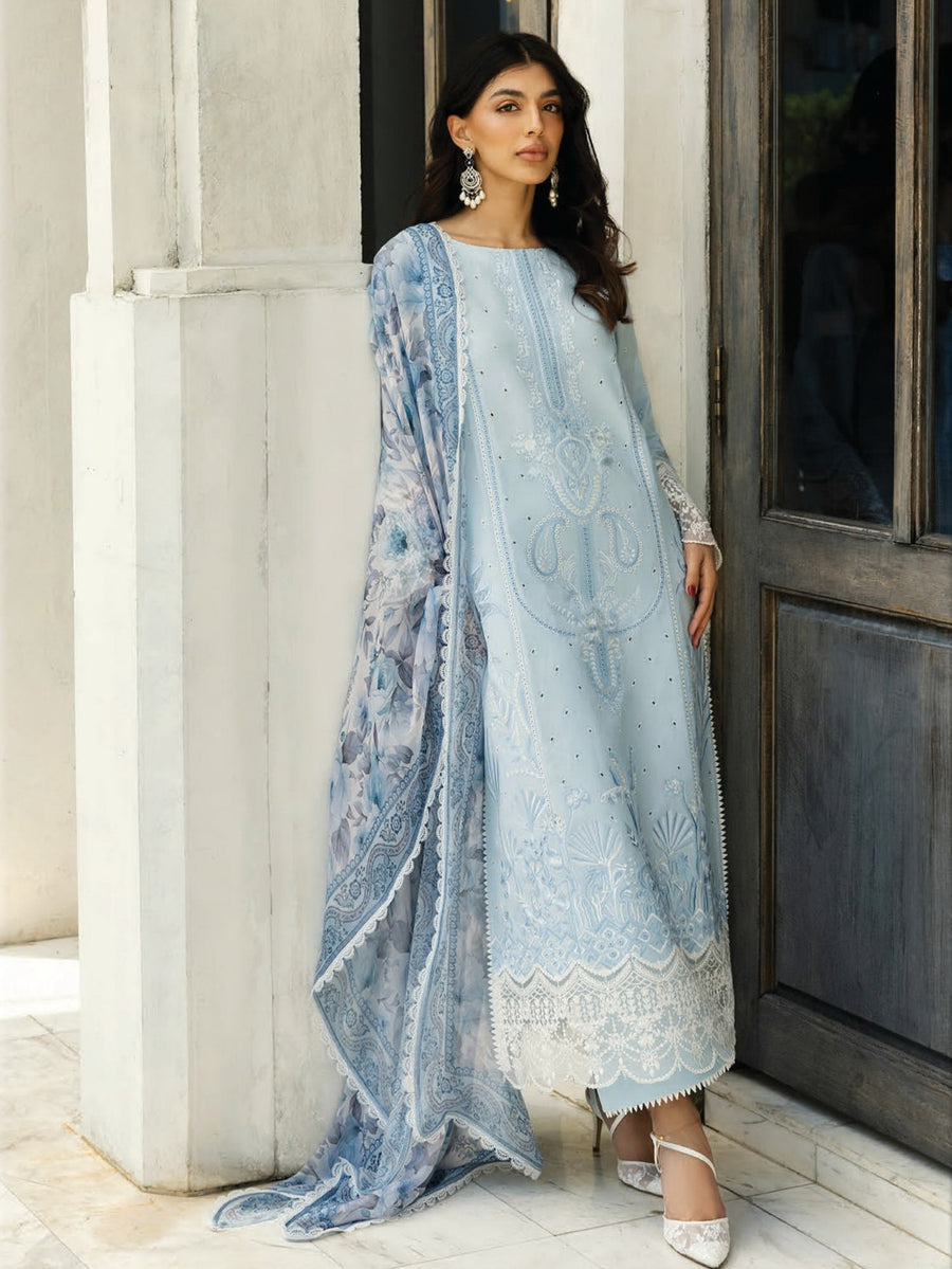 Zainab Chottani Embroidered Chikankari Lawn Unstitched 3Pc Suit D-07B Liyah