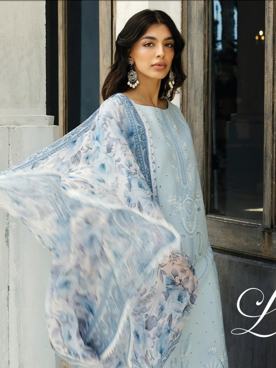 Zainab Chottani Embroidered Chikankari Lawn Unstitched 3Pc Suit D-07B Liyah