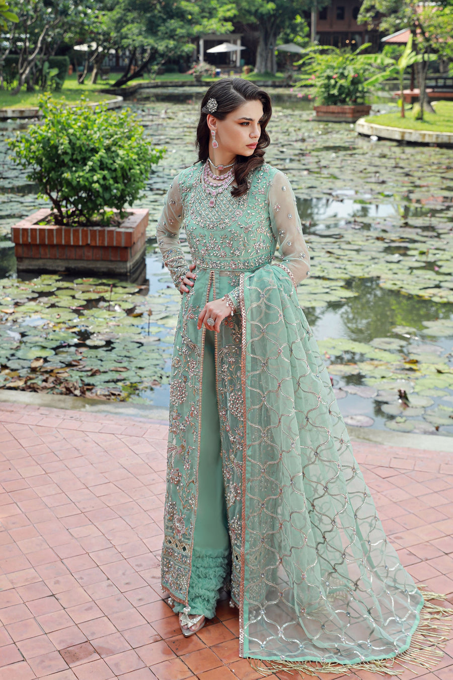Ermina by Ezra Luxury Hand Embellished Organza Unstitched 3Pc Suit D-01 LOTUS