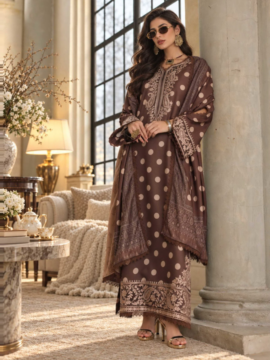 Noor by Saadia Asad Printskhaas Embroidered Linen Unstitched 3Pc Suit D-08B