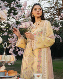 Zevk Flora Festive Embroidered Lawn Unstitched 3Pc Suit - LIME