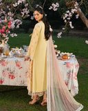 Zevk Flora Festive Embroidered Lawn Unstitched 3Pc Suit - LIME