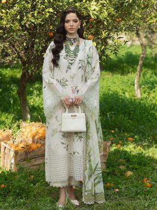 Sardinia Printkari Embroidered Lawn Unstitched 3Pc Suit D-902 WHITE TULIP