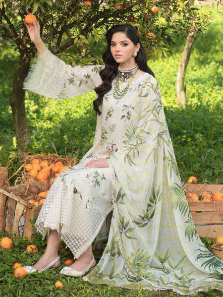 Sardinia Printkari Embroidered Lawn Unstitched 3Pc Suit D-902 WHITE TULIP