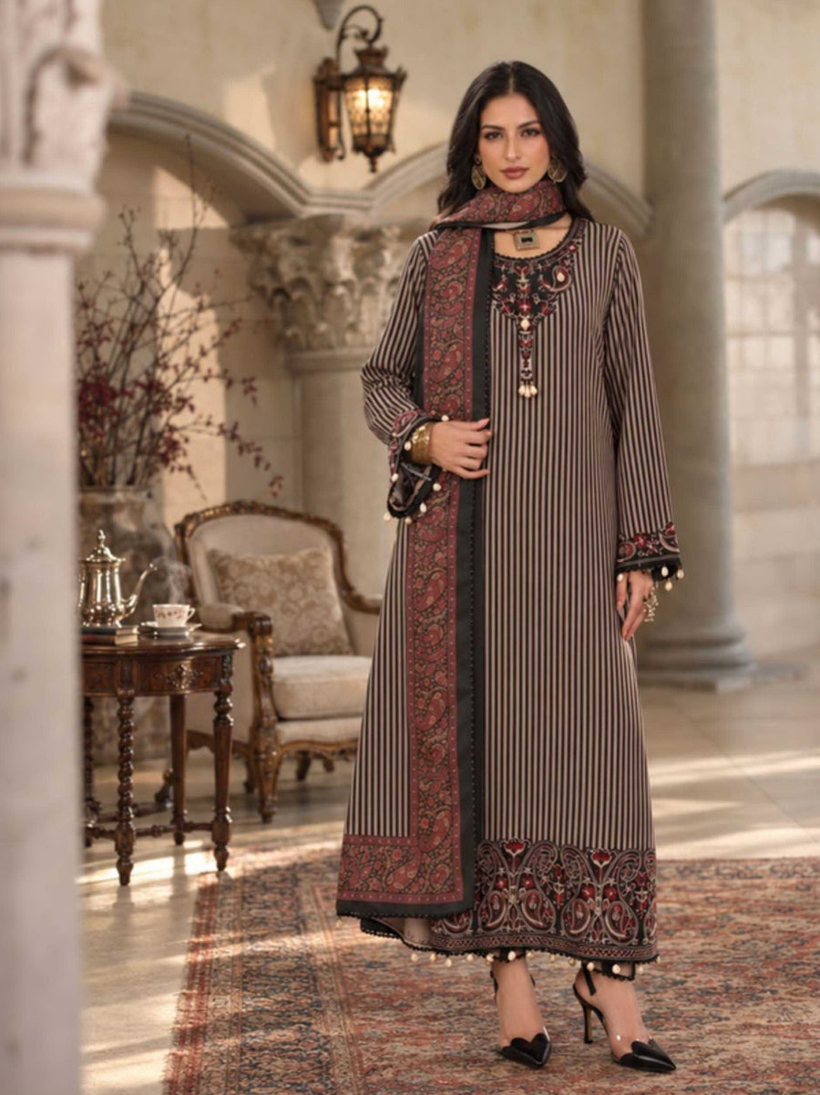 Noor by Saadia Asad Printskhaas Embroidered Linen Unstitched 3Pc Suit D-09A