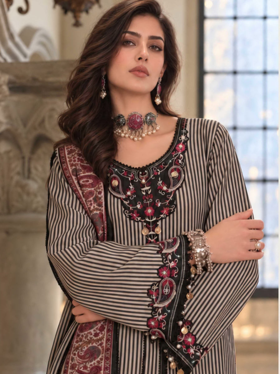 Noor by Saadia Asad Printskhaas Embroidered Linen Unstitched 3Pc Suit D-09B