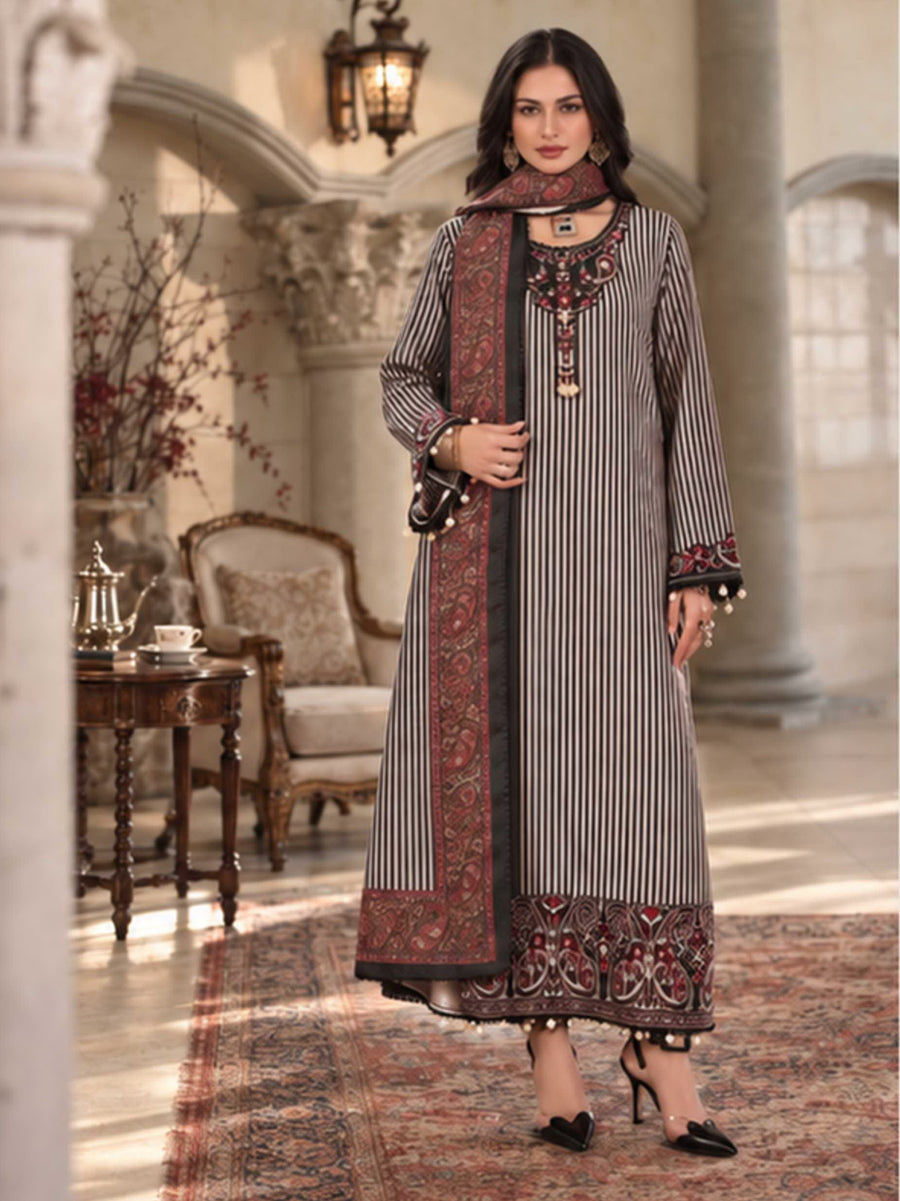 Noor by Saadia Asad Printskhaas Embroidered Linen Unstitched 3Pc Suit D-09B