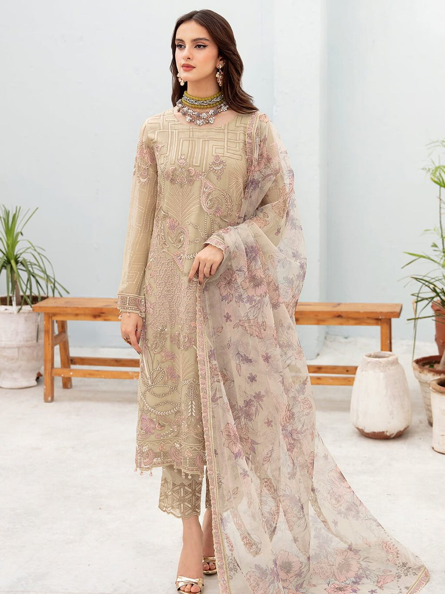 Ramsha Chevron Vol-07 Embroidered Chiffon Unstitched 3Pc Suit A-701