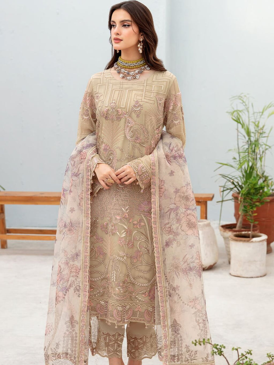 Ramsha Chevron Vol-07 Embroidered Chiffon Unstitched 3Pc Suit A-701
