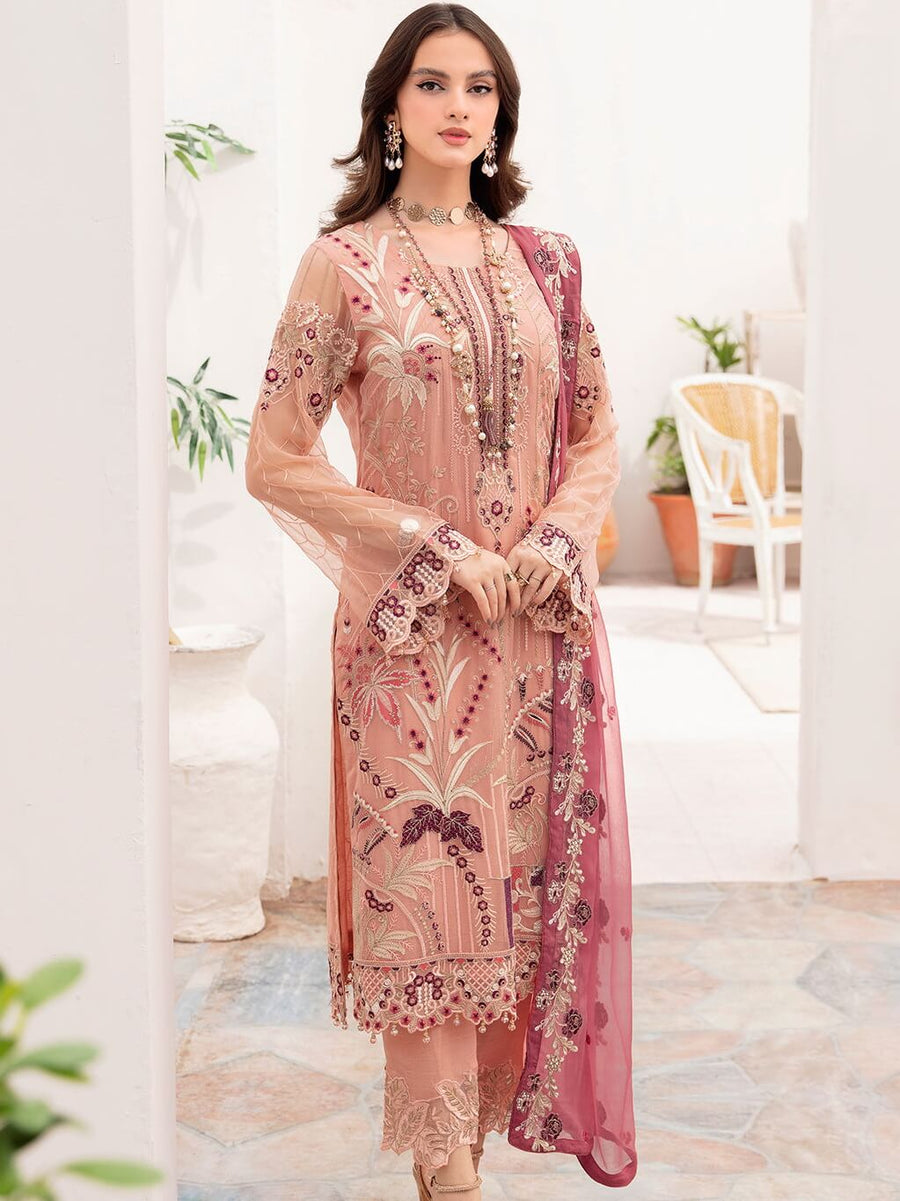Ramsha Chevron Vol-07 Embroidered Chiffon Unstitched 3Pc Suit A-702