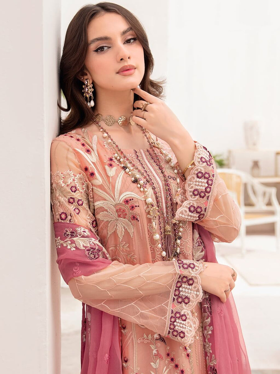 Ramsha Chevron Vol-07 Embroidered Chiffon Unstitched 3Pc Suit A-702