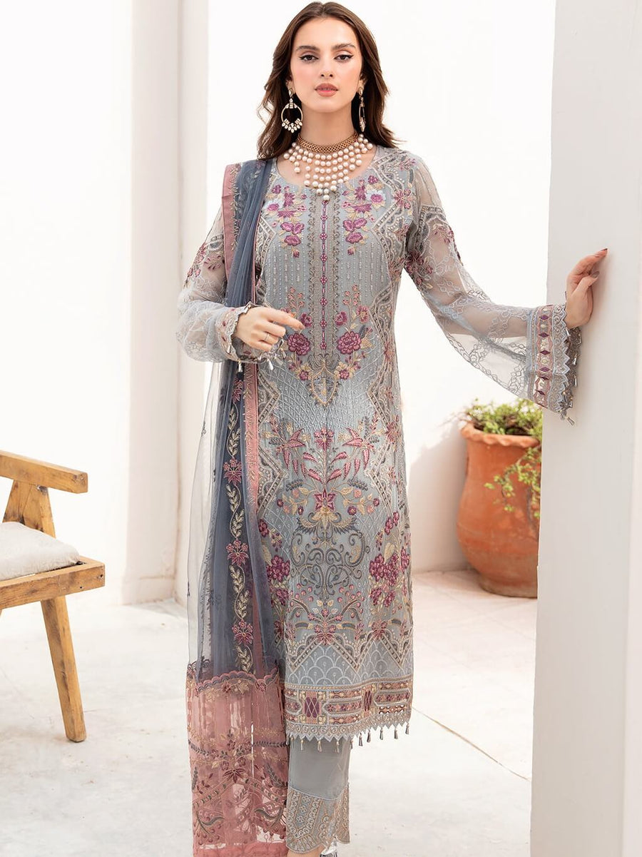 Ramsha Chevron Vol-07 Embroidered Chiffon Unstitched 3Pc Suit A-703