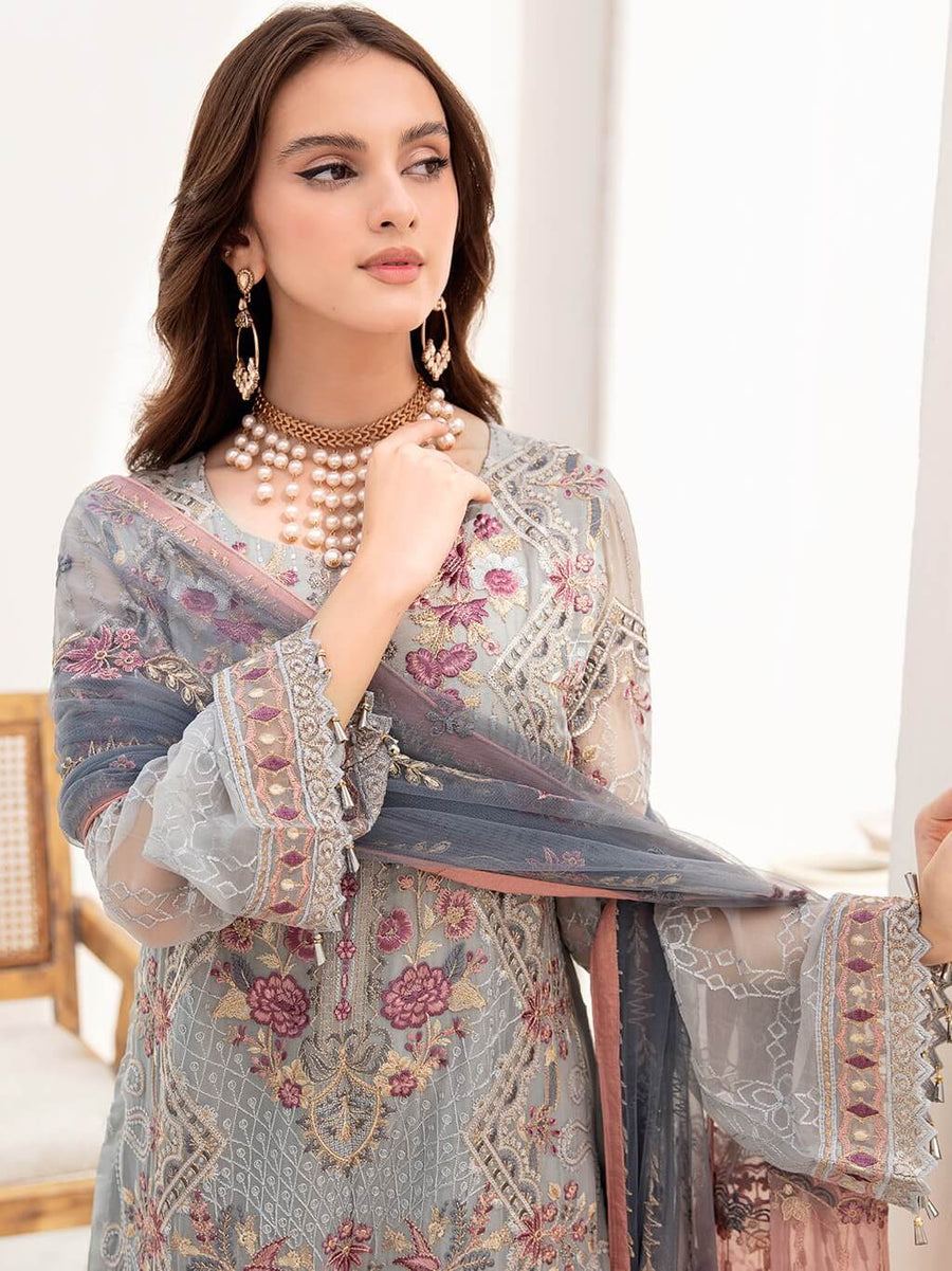 Ramsha Chevron Vol-07 Embroidered Chiffon Unstitched 3Pc Suit A-703