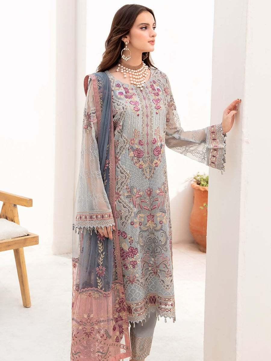 Ramsha Chevron Vol-07 Embroidered Chiffon Unstitched 3Pc Suit A-703