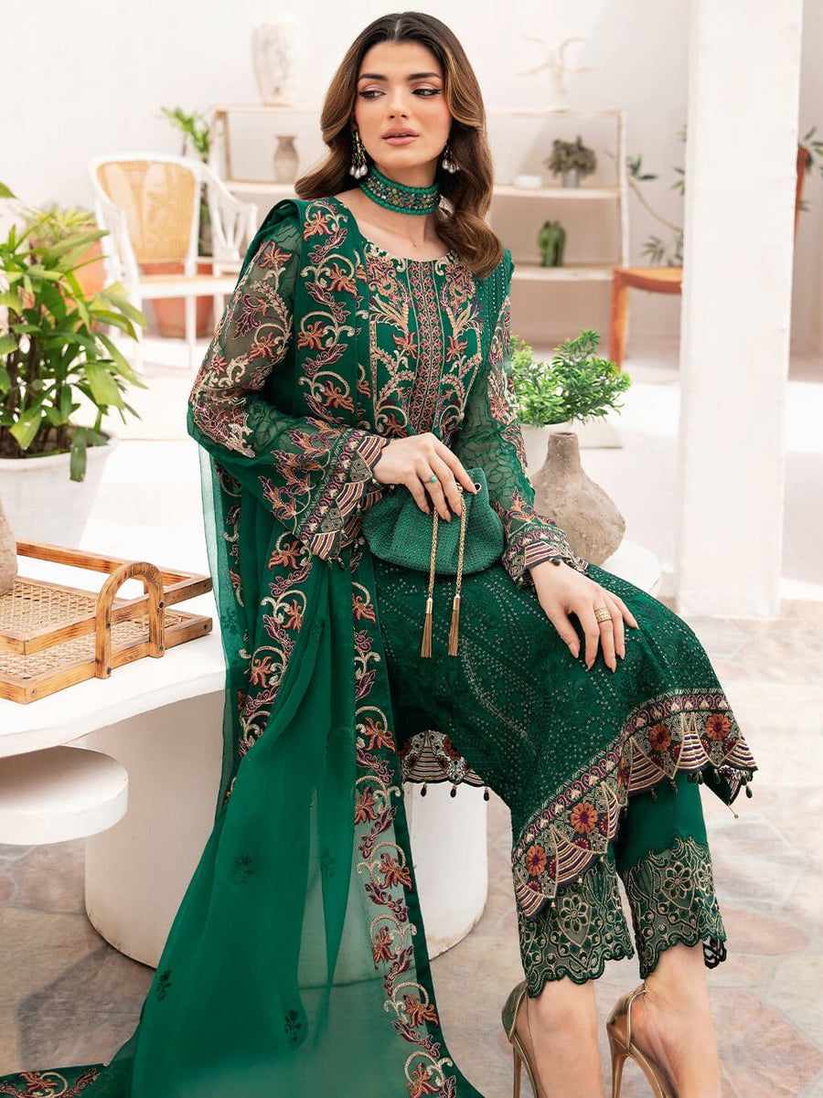 Ramsha Chevron Vol-07 Embroidered Chiffon Unstitched 3Pc Suit A-704