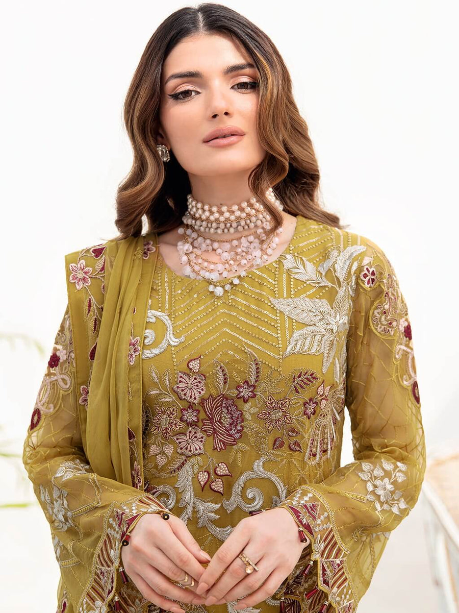Ramsha Chevron Vol-07 Embroidered Chiffon Unstitched 3Pc Suit A-706