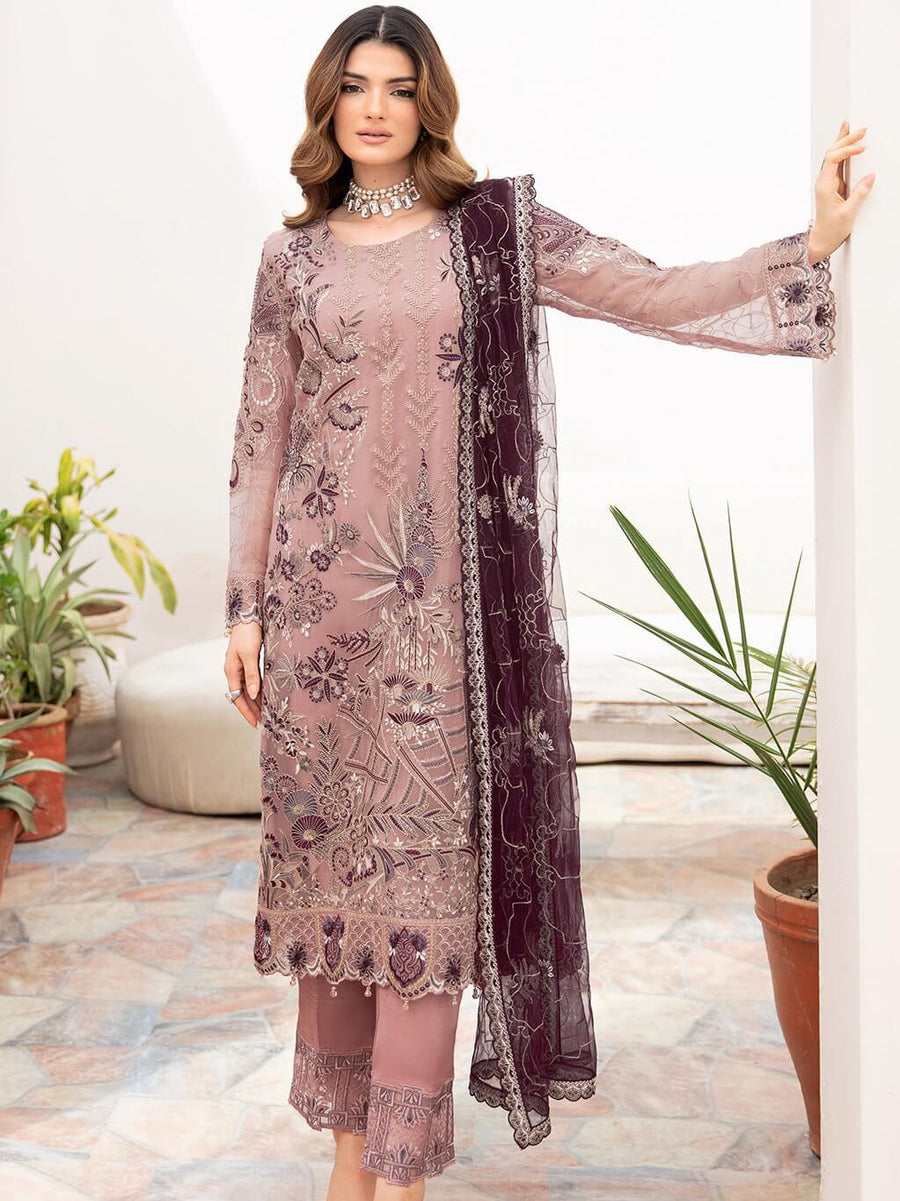 Ramsha Chevron Vol-07 Embroidered Chiffon Unstitched 3Pc Suit A-709