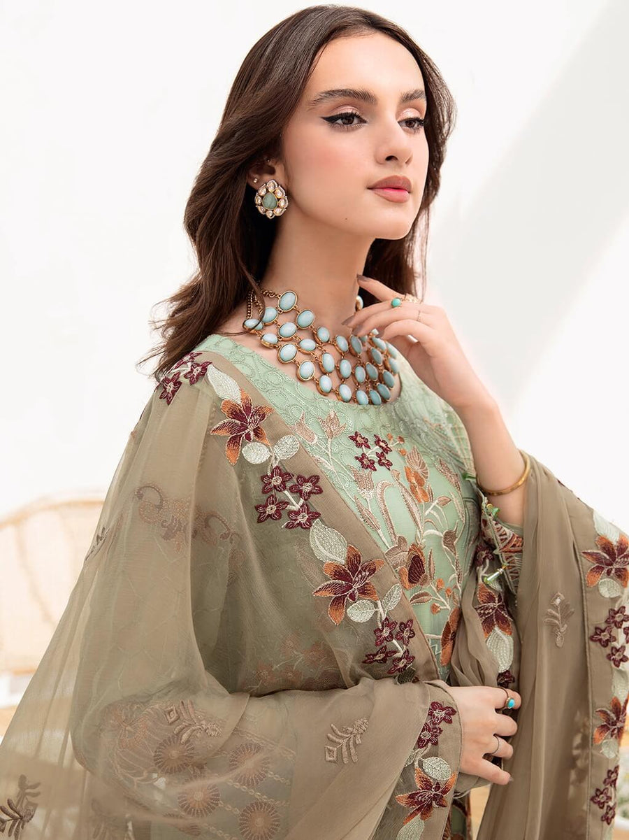 Ramsha Chevron Vol-07 Embroidered Chiffon Unstitched 3Pc Suit A-710