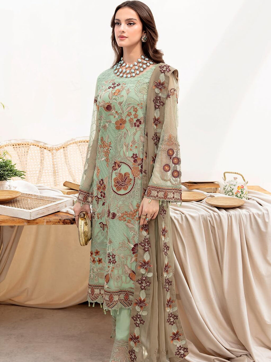 Ramsha Chevron Vol-07 Embroidered Chiffon Unstitched 3Pc Suit A-710