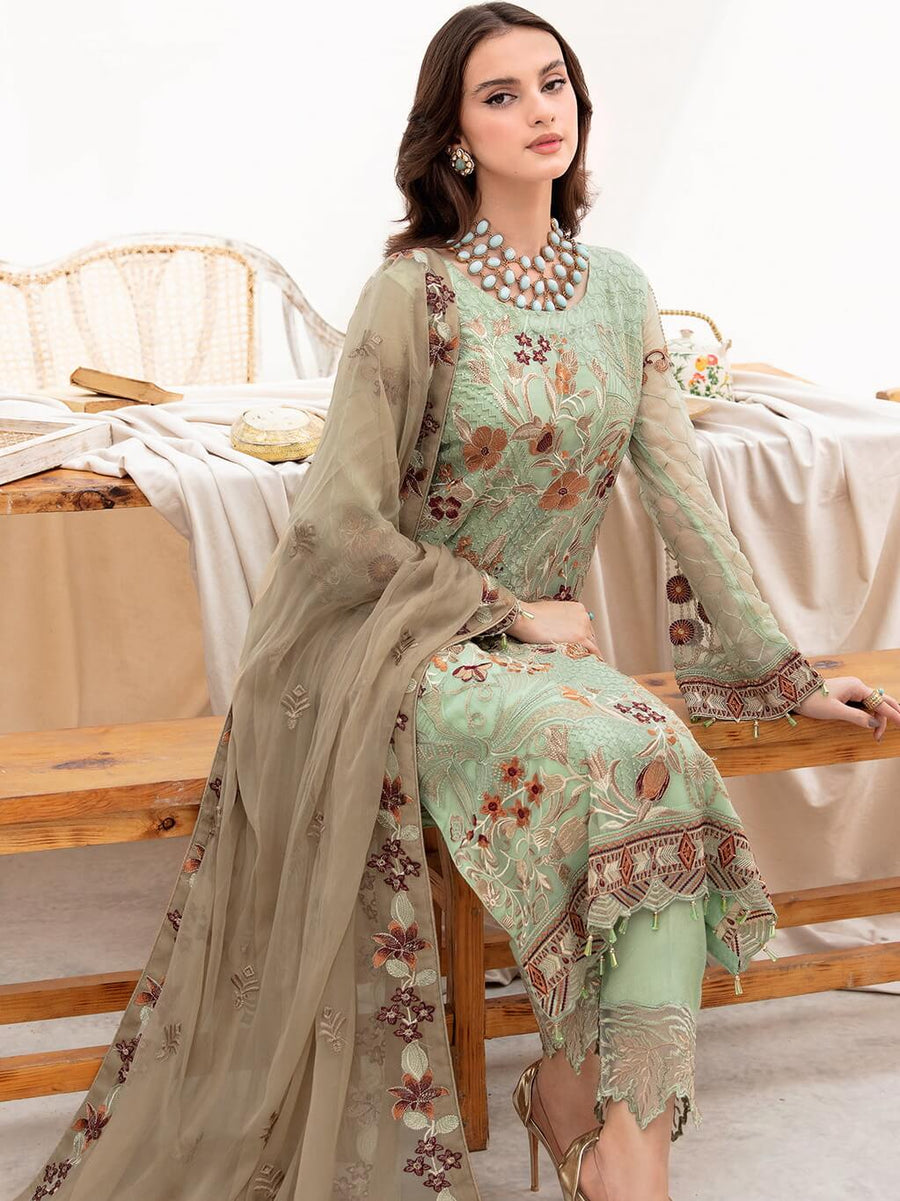Ramsha Chevron Vol-07 Embroidered Chiffon Unstitched 3Pc Suit A-710