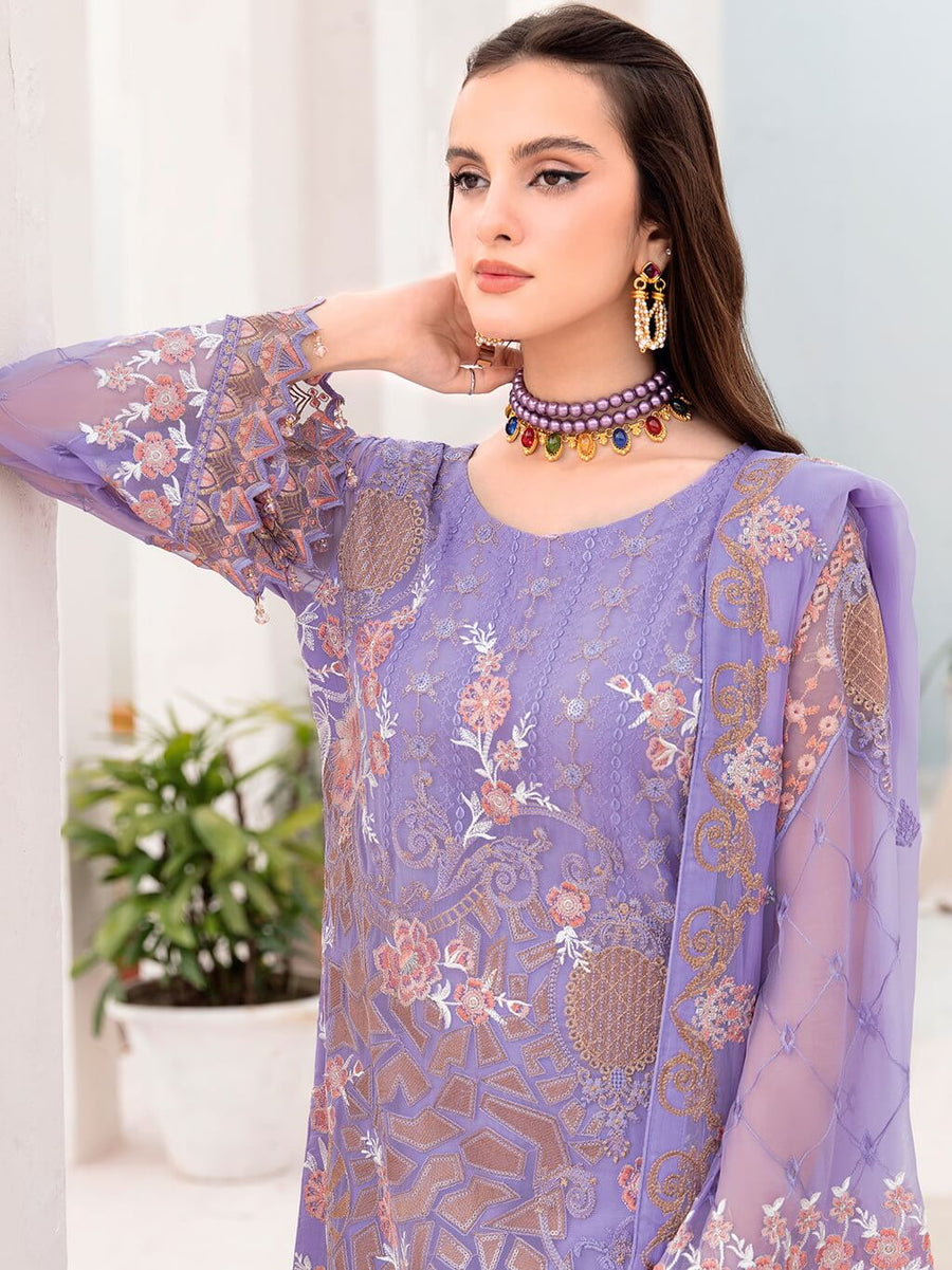 Ramsha Chevron Vol-07 Embroidered Chiffon Unstitched 3Pc Suit A-711