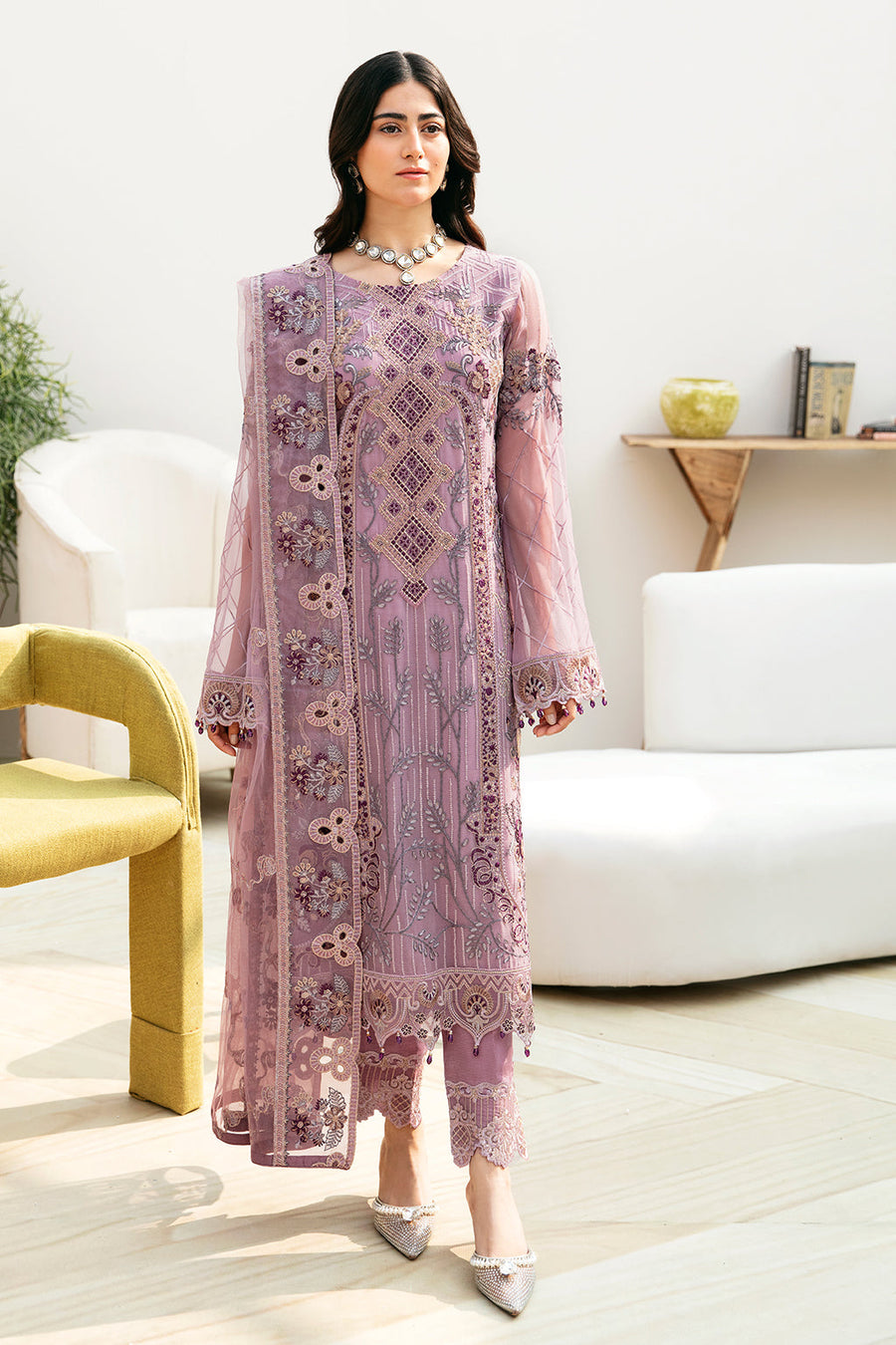 Ramsha Chevron Vol-08 Embroidered Chiffon Unstitched 3Pc Suit A-801