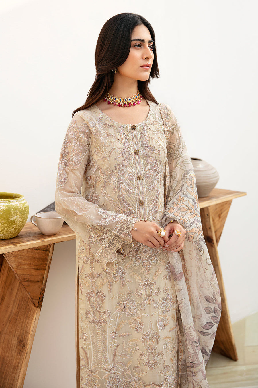 Ramsha Chevron Vol-08 Embroidered Chiffon Unstitched 3Pc Suit A-802