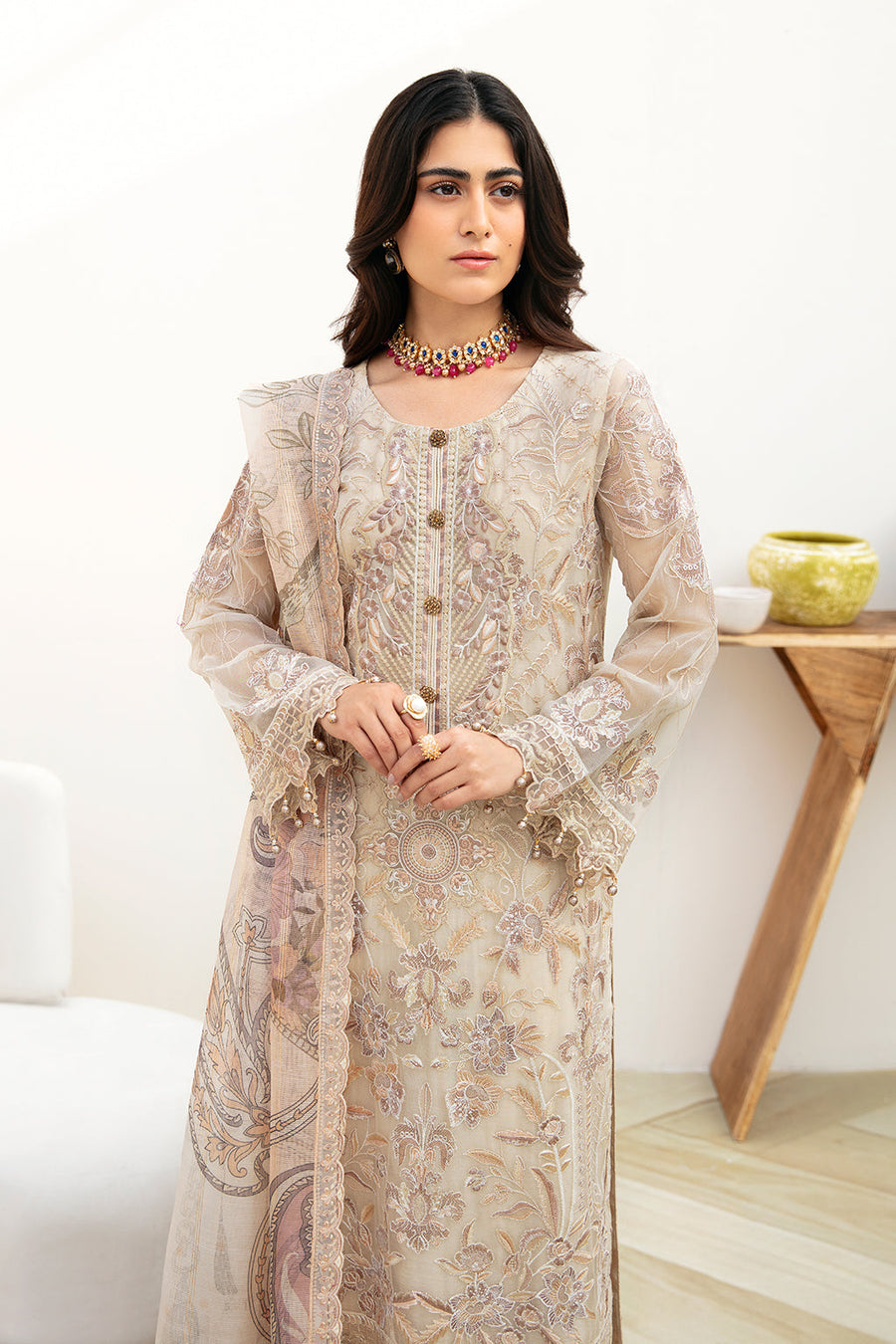 Ramsha Chevron Vol-08 Embroidered Chiffon Unstitched 3Pc Suit A-802