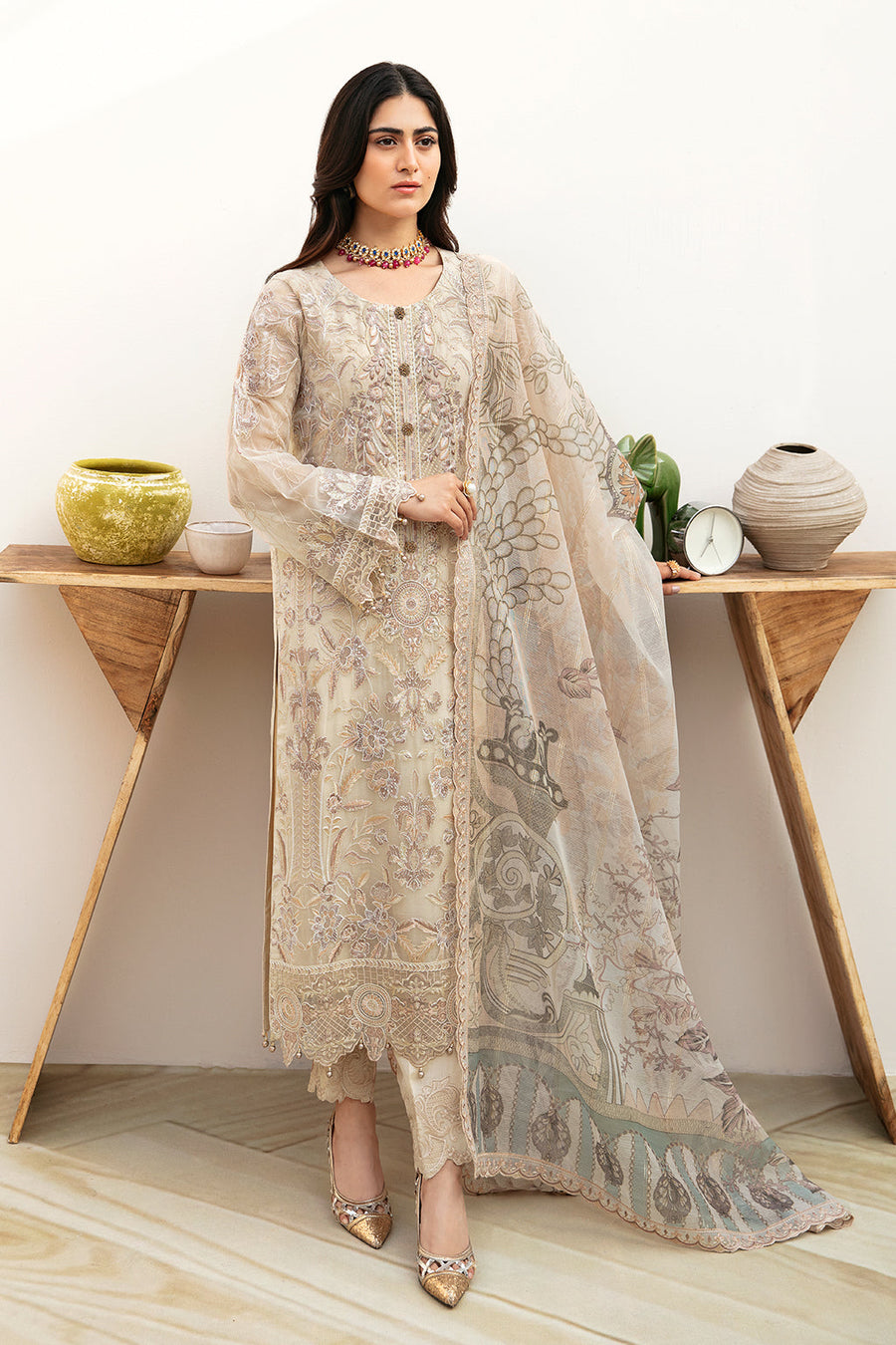 Ramsha Chevron Vol-08 Embroidered Chiffon Unstitched 3Pc Suit A-802
