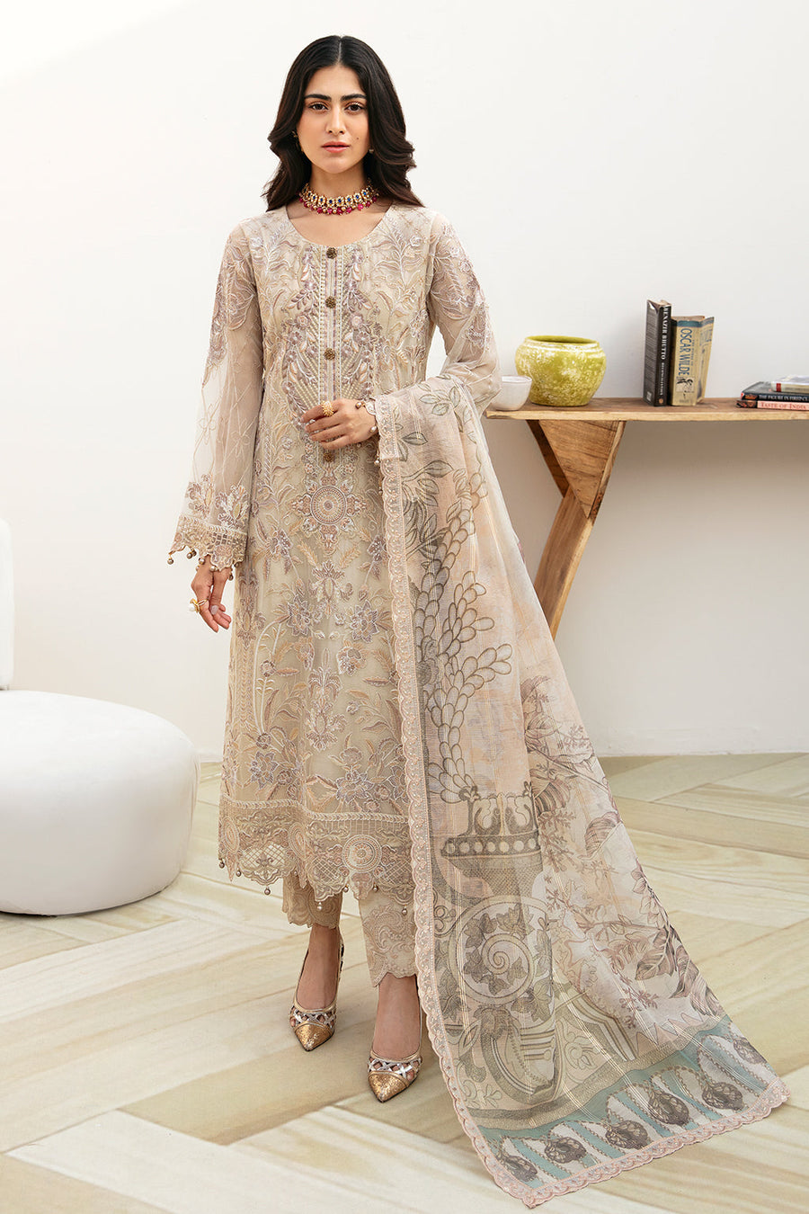 Ramsha Chevron Vol-08 Embroidered Chiffon Unstitched 3Pc Suit A-802