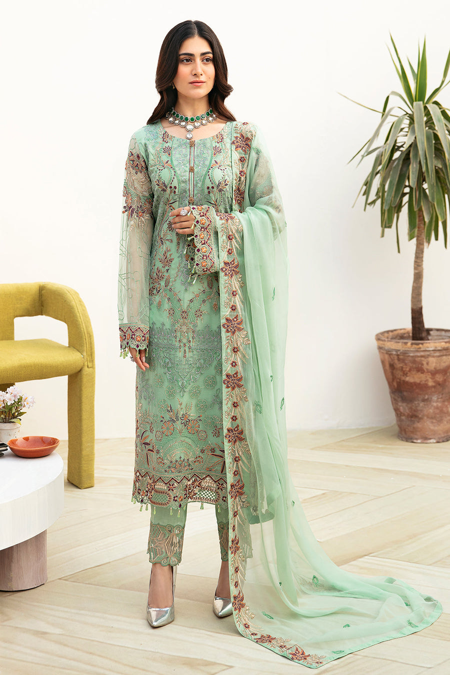 Ramsha Chevron Vol-08 Embroidered Chiffon Unstitched 3Pc Suit A-804