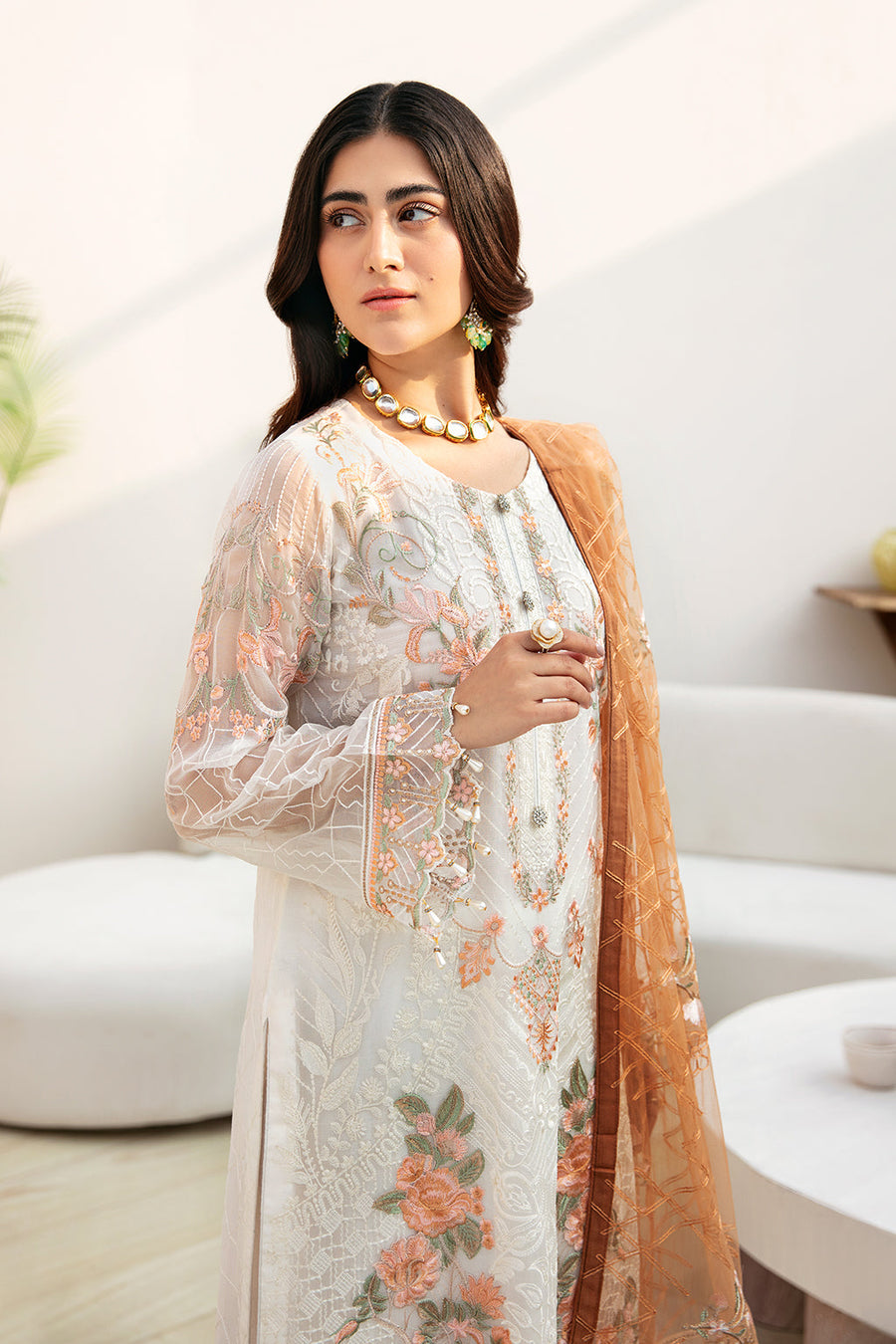 Ramsha Chevron Vol-08 Embroidered Chiffon Unstitched 3Pc Suit A-808