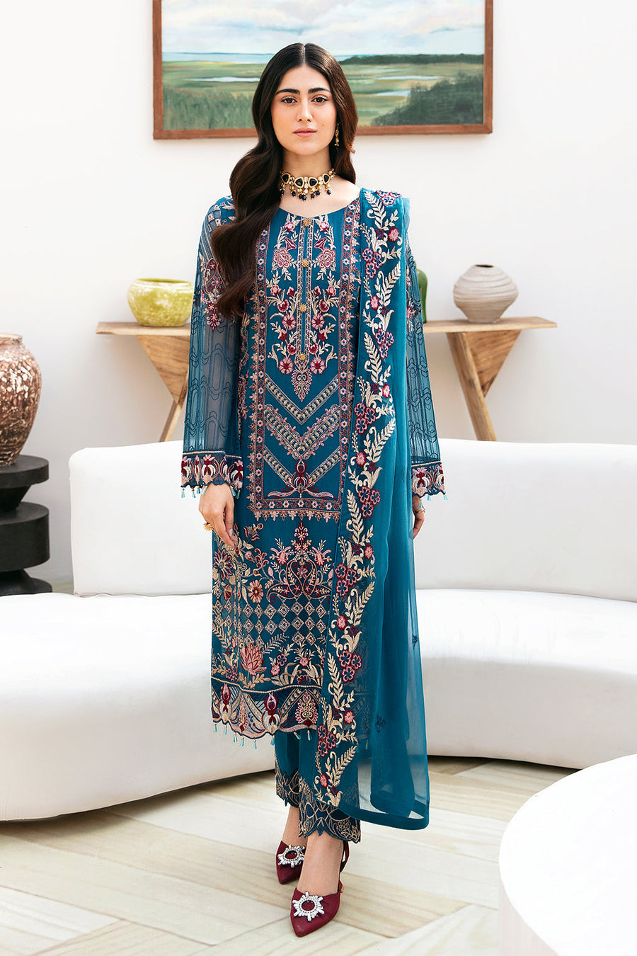 Ramsha Chevron Vol-08 Embroidered Chiffon Unstitched 3Pc Suit A-811