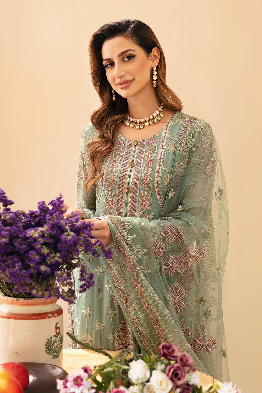 Ramsha Chevron Vol-09 Embroidered Chiffon Unstitched 3Pc Suit A-901
