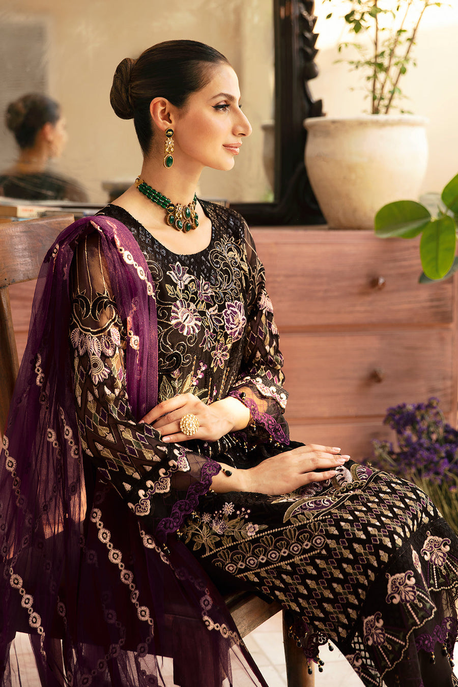 Ramsha Chevron Vol-09 Embroidered Chiffon Unstitched 3Pc Suit A-905