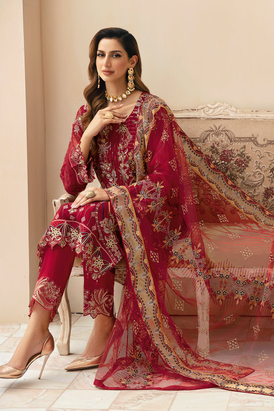 Ramsha Chevron Vol-09 Embroidered Chiffon Unstitched 3Pc Suit A-907