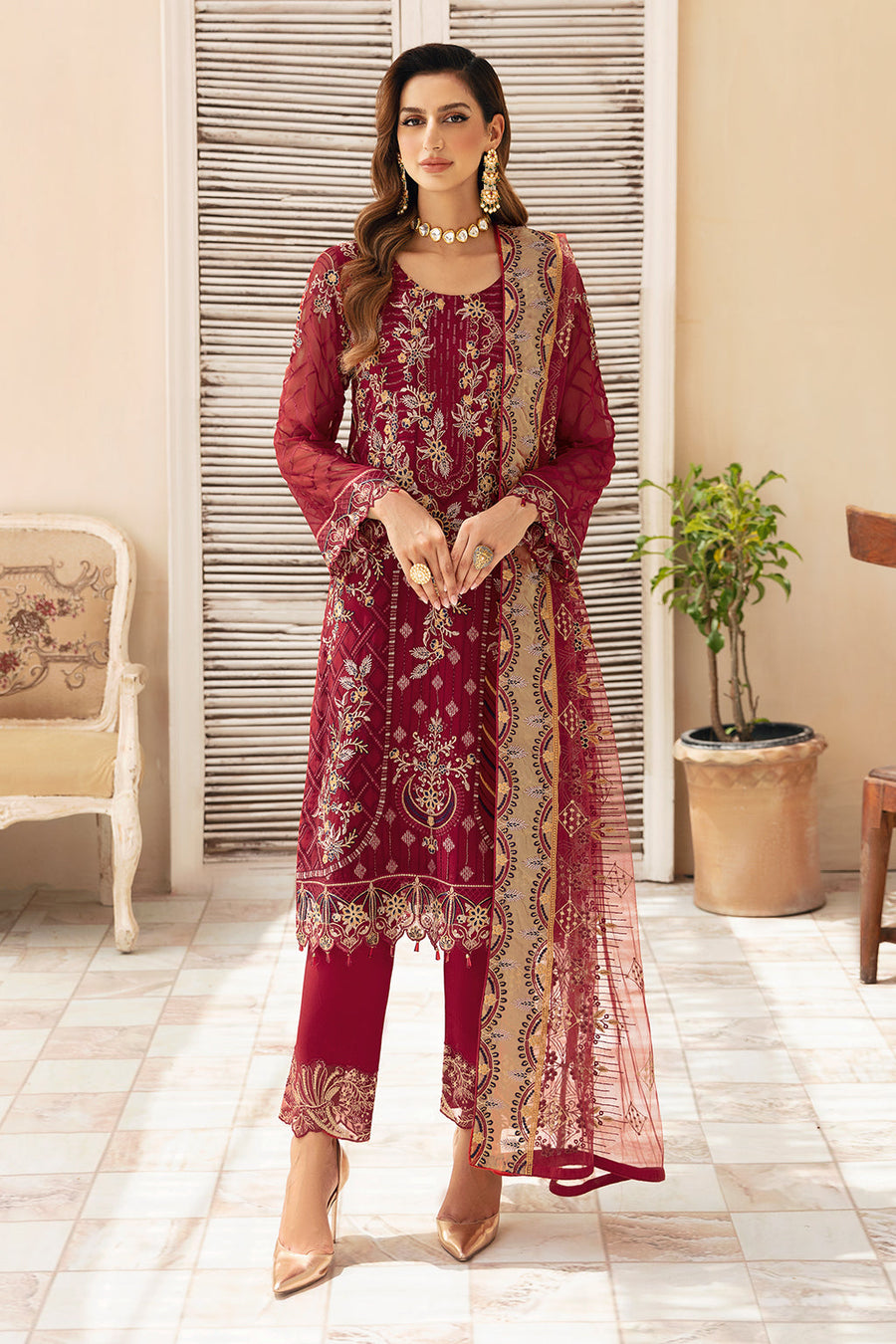 Ramsha Chevron Vol-09 Embroidered Chiffon Unstitched 3Pc Suit A-907