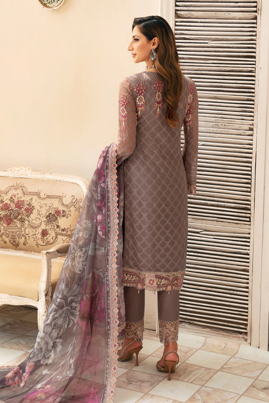 Ramsha Chevron Vol-09 Embroidered Chiffon Unstitched 3Pc Suit A-908