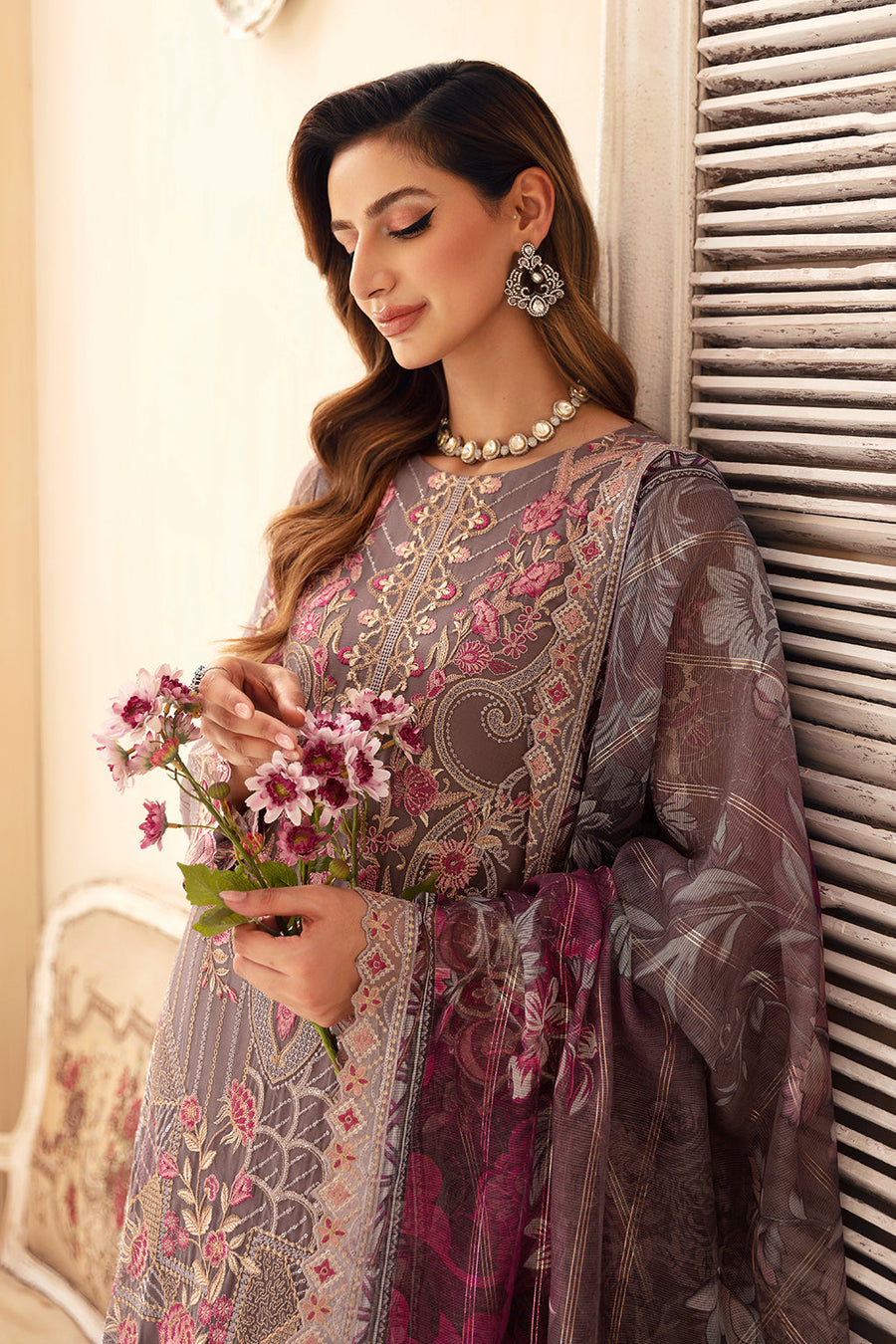 Ramsha Chevron Vol-09 Embroidered Chiffon Unstitched 3Pc Suit A-908
