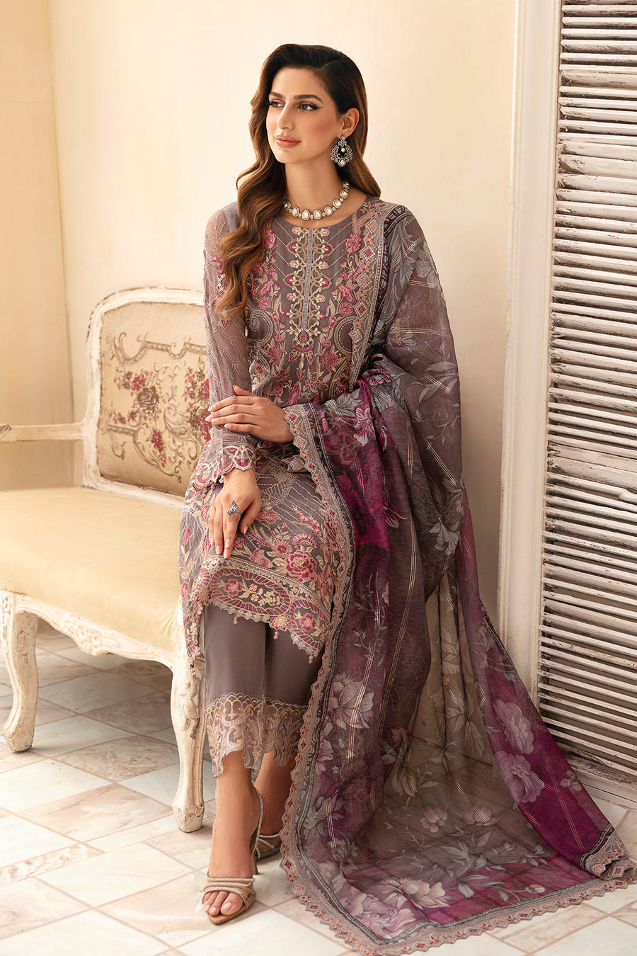 Ramsha Chevron Vol-09 Embroidered Chiffon Unstitched 3Pc Suit A-908