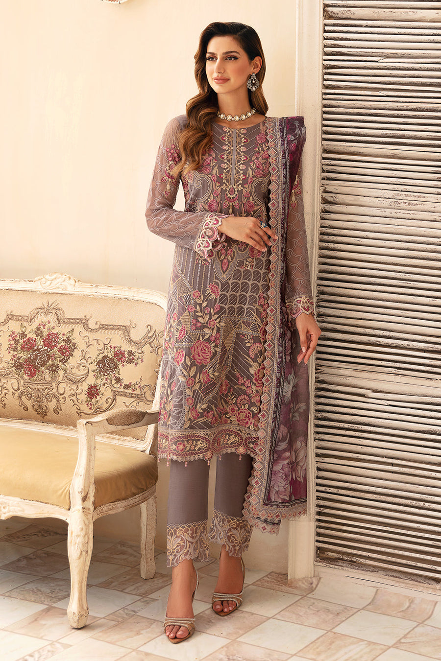 Ramsha Chevron Vol-09 Embroidered Chiffon Unstitched 3Pc Suit A-908