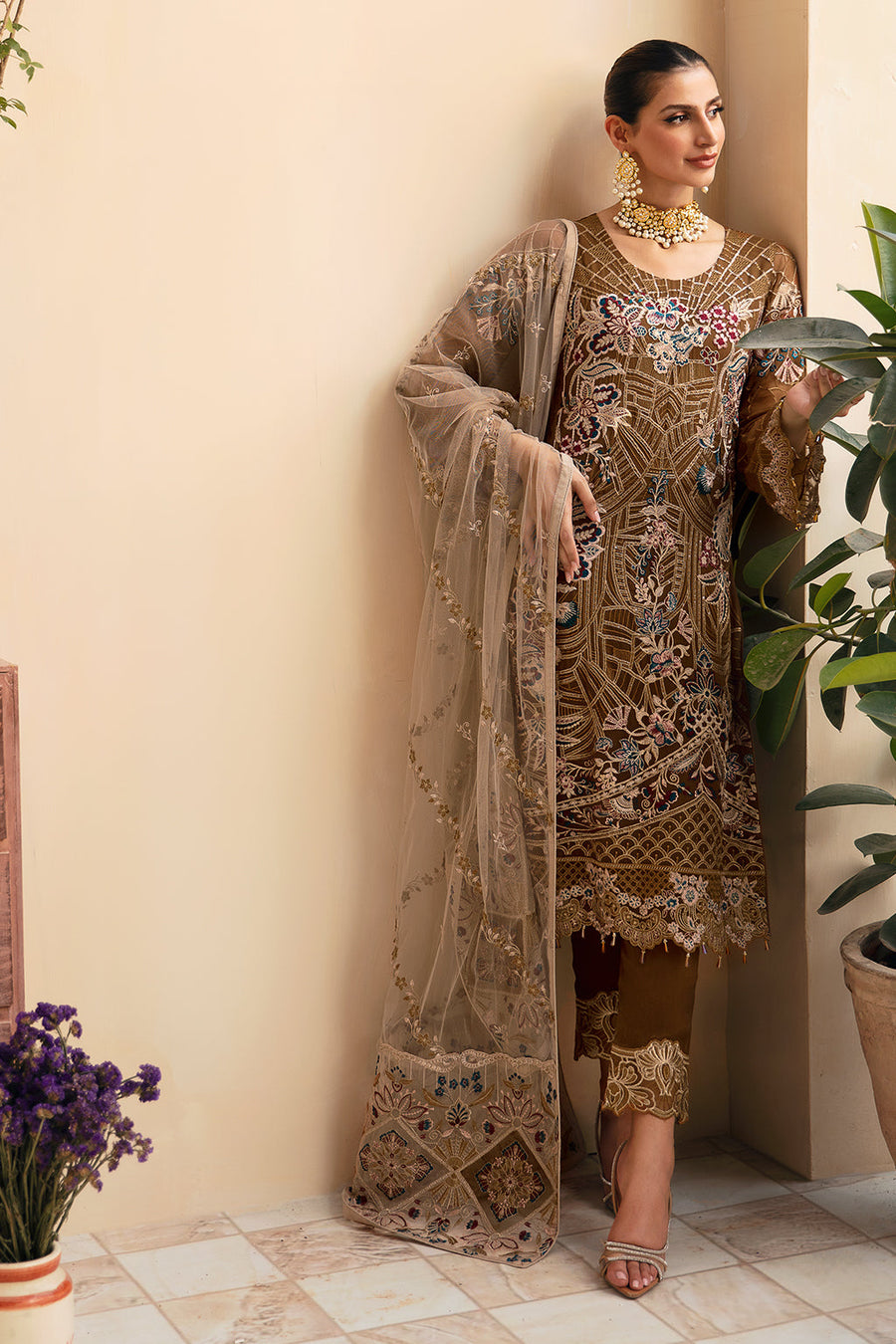Ramsha Chevron Vol-09 Embroidered Chiffon Unstitched 3Pc Suit A-910
