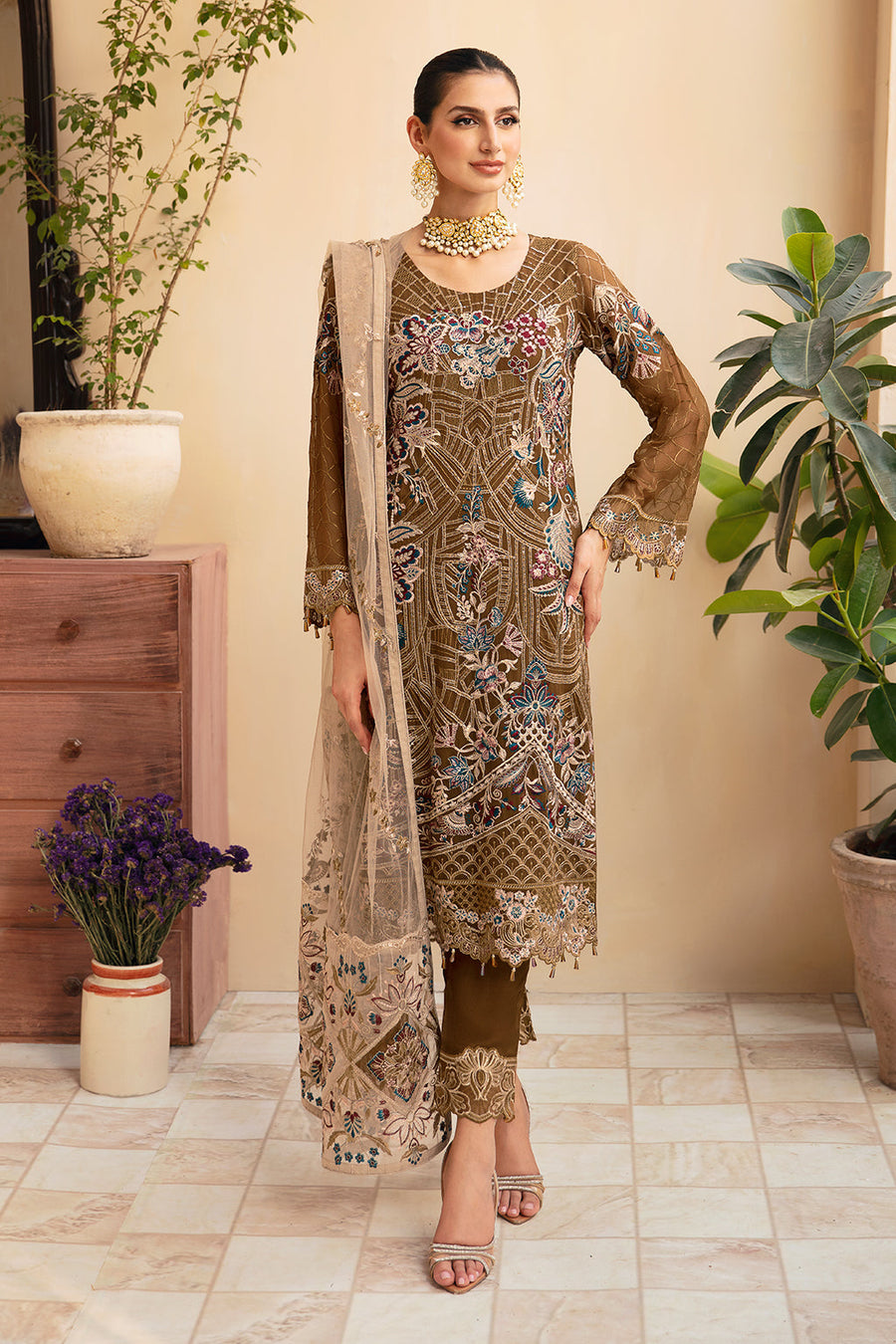 Ramsha Chevron Vol-09 Embroidered Chiffon Unstitched 3Pc Suit A-910