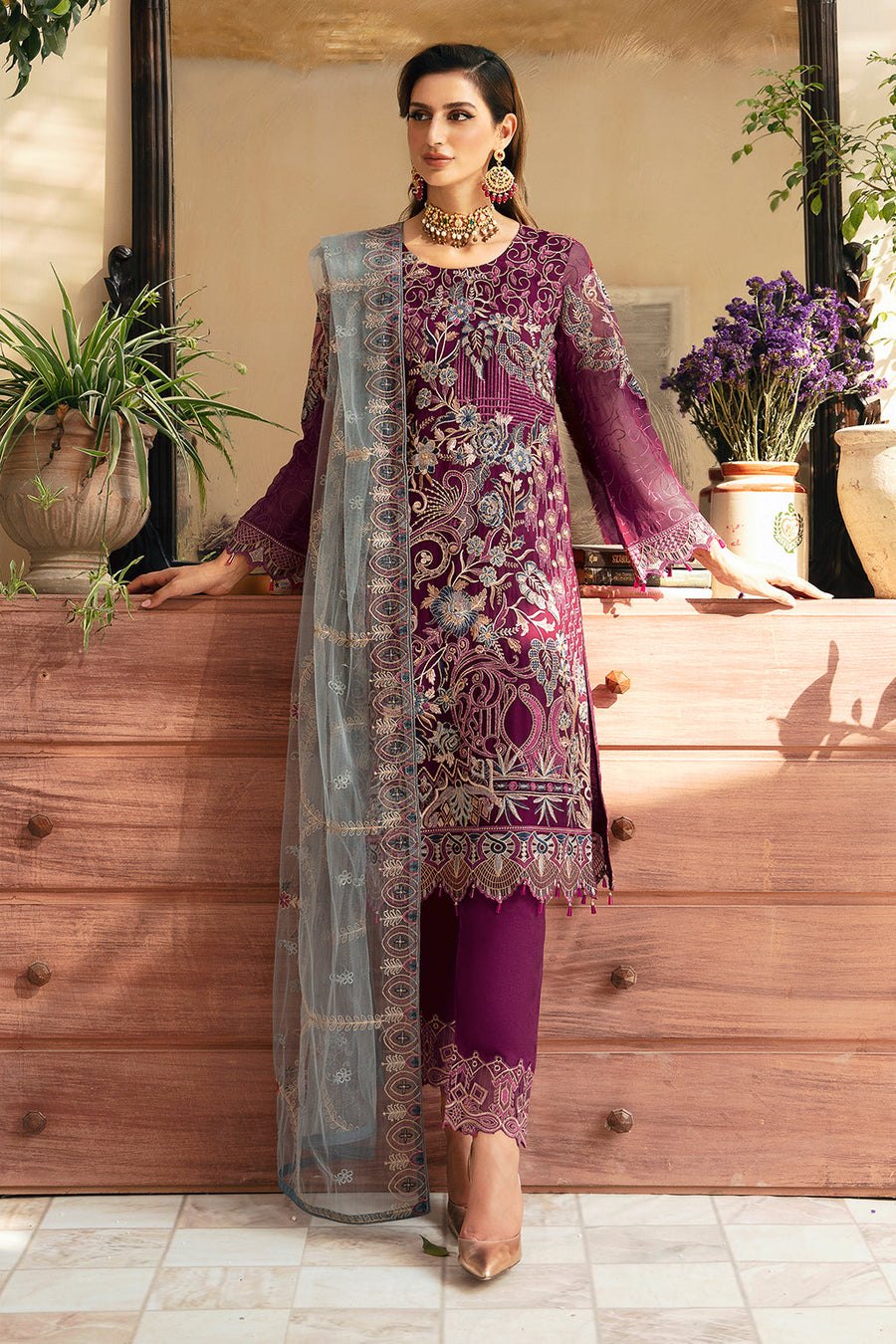 Ramsha Chevron Vol-09 Embroidered Chiffon Unstitched 3Pc Suit A-911